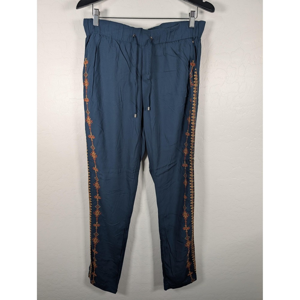 Sundance Pants Womens Small Blue Embroidered Crepe Jogger Elastic Waist Boho